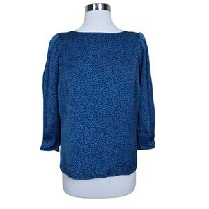 Banana Republic Womens Pleated Volume Sleeve Top Size Small Blue Black Spotted